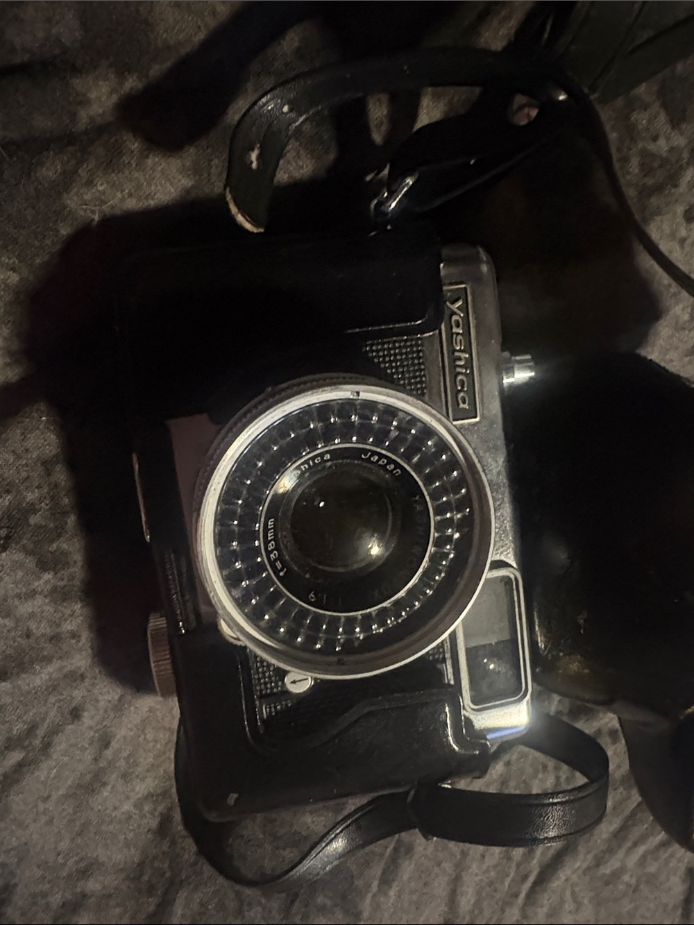 Yashica Black and Silver Film Camera with Circular Flash Ring